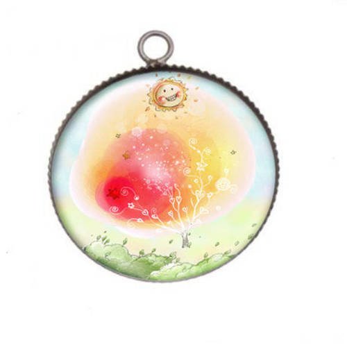 1 pendentif cabochon rond en résine 25mm pastel land 015 