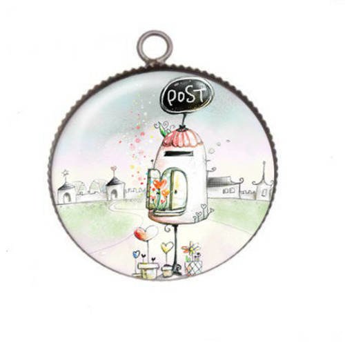 1 pendentif cabochon rond en résine 25mm pastel land 011 
