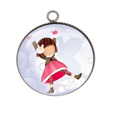 1 pendentif cabochon rond en résine 25mm petite fille 027 