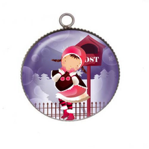 1 pendentif cabochon rond en résine 25mm petite fille 016 