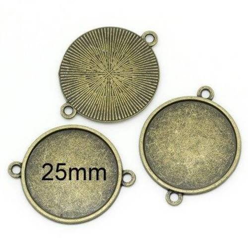 2  connecteurs  supports  pour cabochon 25mm en métal col bronze 