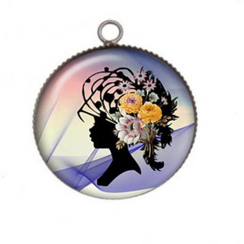 1 pendentif cabochon rond en résine 25mm silhouette 06 