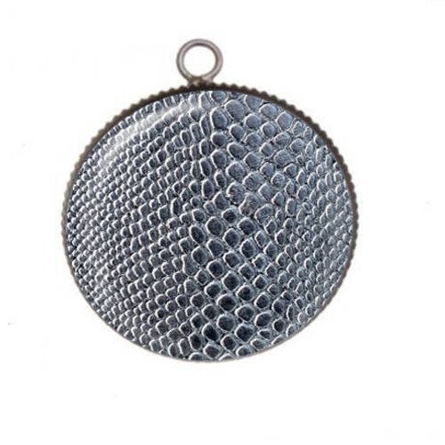 1 pendentif cabochon rond en résine 25mm peaux de betes 028 