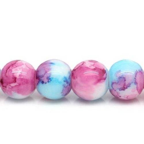 25 perles verre marbrées bleu rose blanc 10mm