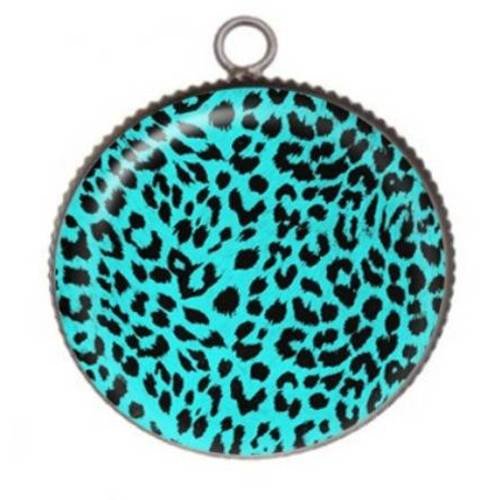 1 pendentif cabochon rond en résine 25mm  leopard 026