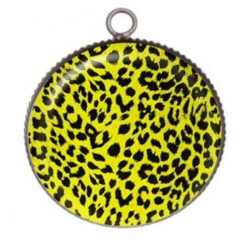 1 pendentif cabochon rond en résine 25mm  leopard 021