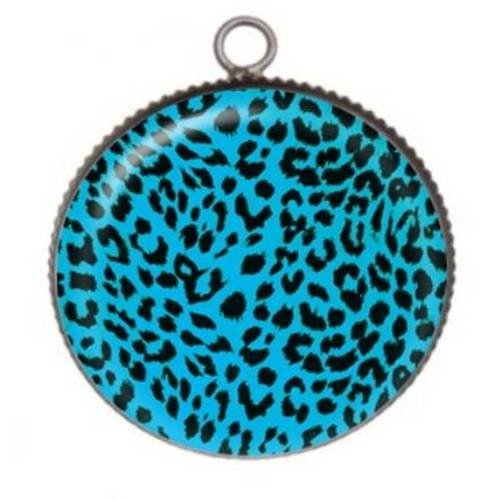 1 pendentif cabochon rond en résine 25mm  leopard 03