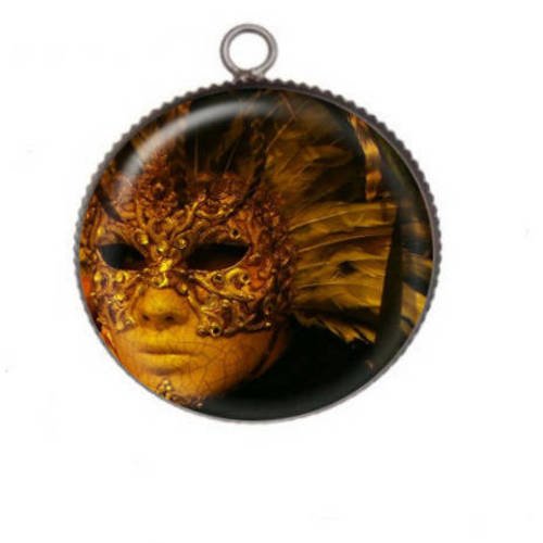 1 pendentif cabochon rond en résine 25mm carnaval de venise 015