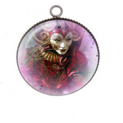 1 pendentif cabochon rond en résine 25mm carnaval de venise 014