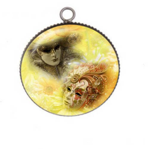 1 pendentif cabochon rond en résine 25mm carnaval de venise 08