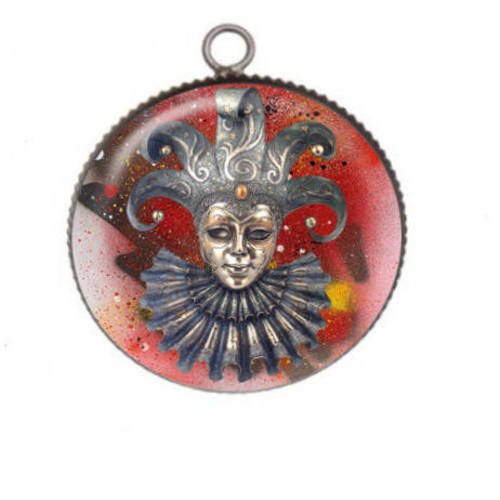 1 pendentif cabochon rond en résine 25mm carnaval de venise 07