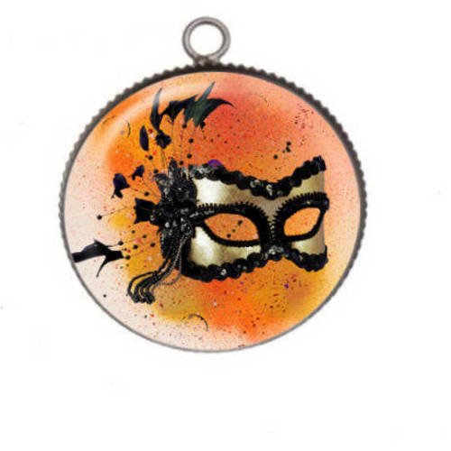 1 pendentif cabochon rond en résine 25mm carnaval de venise 04