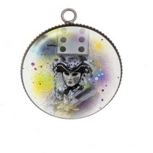 1 pendentif cabochon rond en résine 25mm carnaval de venise 03