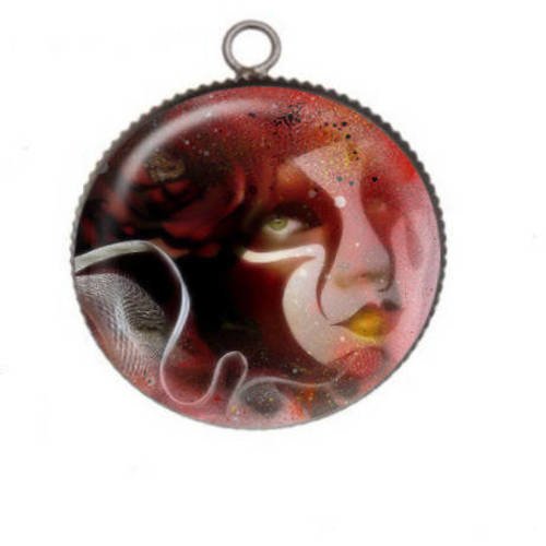 1 pendentif cabochon rond en résine 25mm carnaval de venise 02