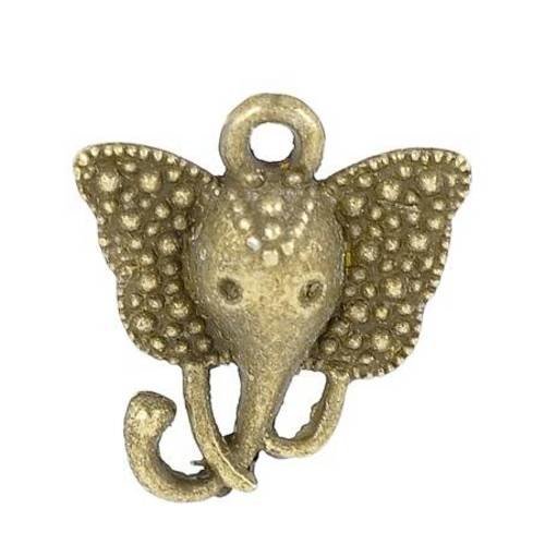 5 breloques pendentifs  tete d'elephant en métal col bronze 