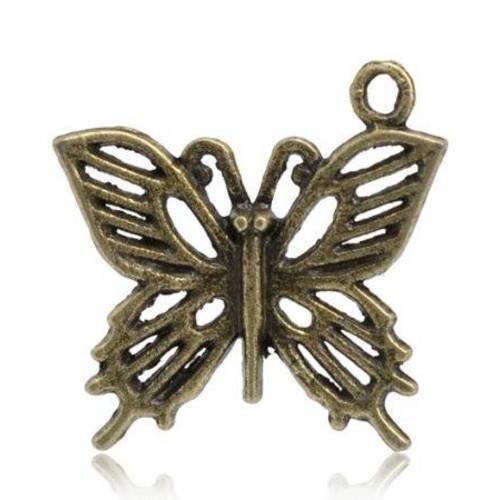 4 breloques pendentifs  papillon ajouré en métal col bronze 