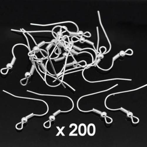 200  boucles ou crochets d'oreilles en métal argenté 
