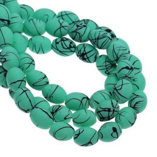 25 perles ovale en verre vert malachite avec traits noirs 7x6mm 