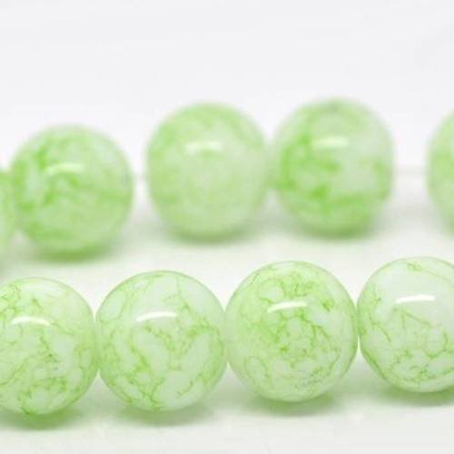 25 perles verre marbrées vert et blanc 10mm 