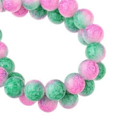 10 perles verre marbrées vert rose 10mm