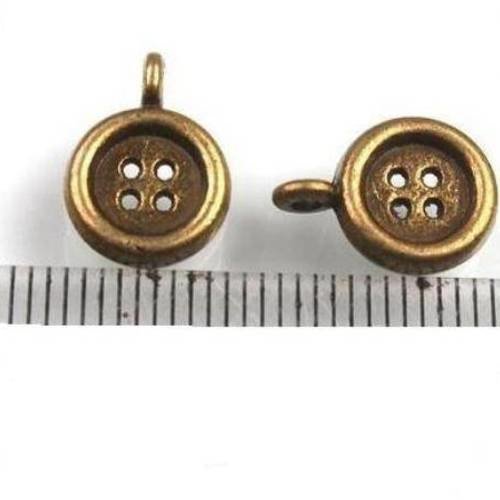 5 breloques pendentifs  petits boutons  en métal col bronze 