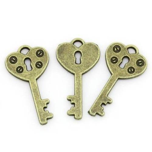 5 breloques pendentifs  clef forme cadenas  en métal col bronze
