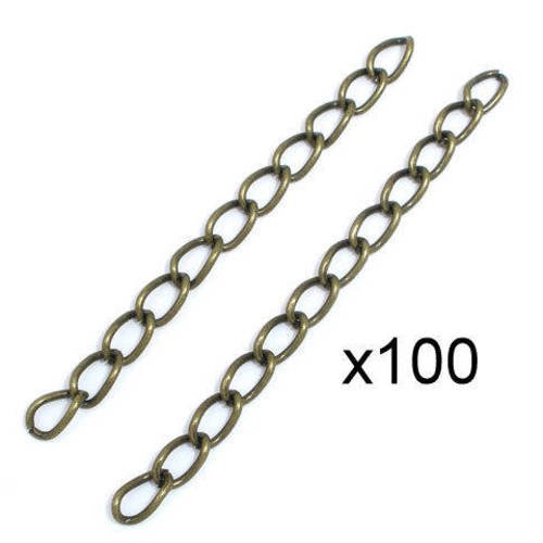 100 chainettes d'extension en métal col bronze 4.5/5cm 