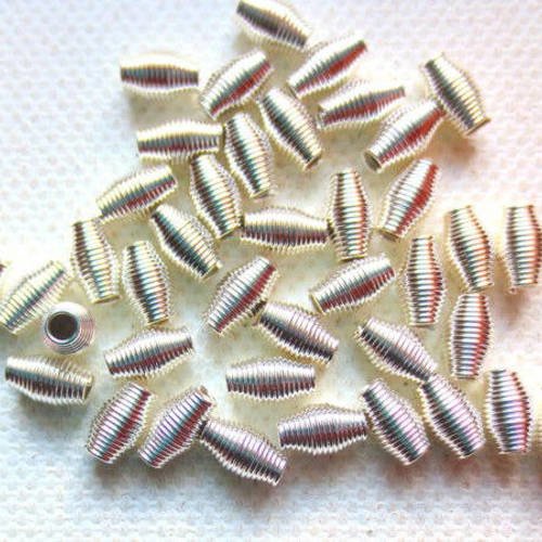 100 perles ovale bobine en métal col argenté