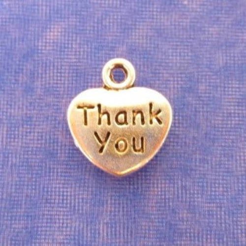 5 breloques pendentifs coeur "thank you"  en métal argenté 