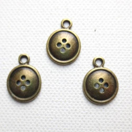 3 breloques pendentifs bouton en métal col bronze 