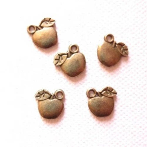 5 breloques pendentifs pomme en métal col bronze 