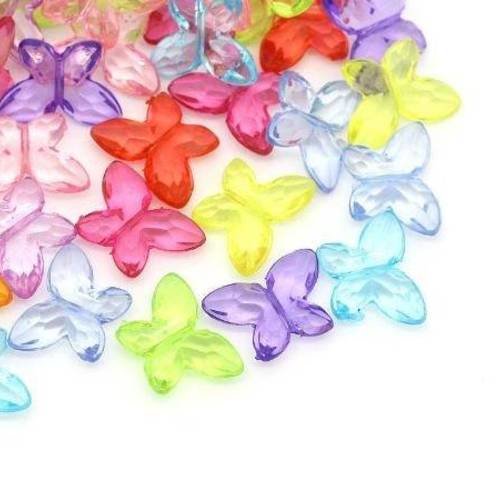 30 perles  papillon en acrylique transparent multicolore