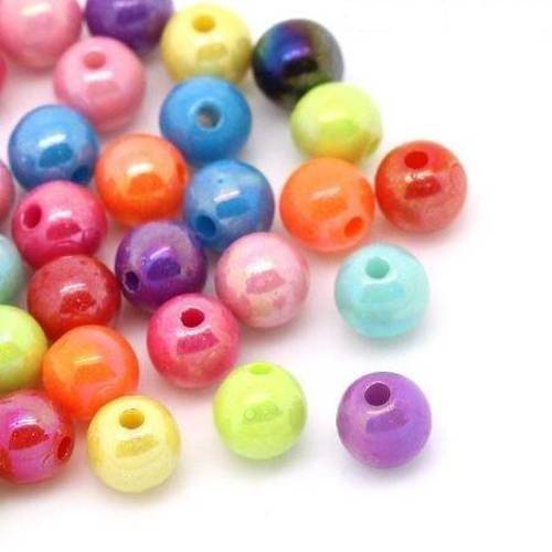 50 perles 6mm en acrylique brillantes multicolore