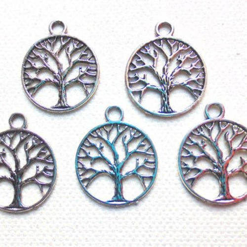 5 breloques pendentifs arbre de vie en métal argenté 