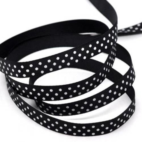 1 metre de ruban 10mm noir a pois blanc en polyester 