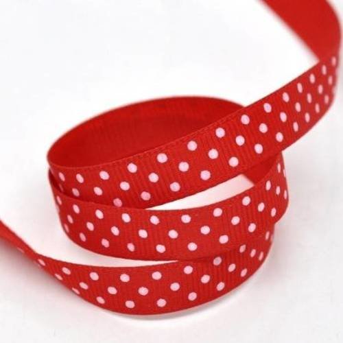 1 metre de ruban 10mm rouge a pois blanc en polyester 