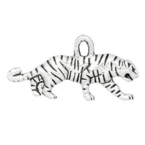 5 breloques pendentif  tigre en métal argenté 