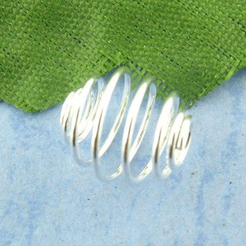 10 perles cage spirale en métal argenté 
