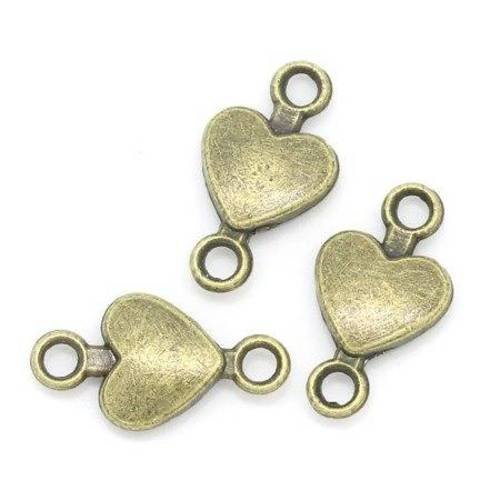 10 connecteurs intercalaires coeur en métal col bronze 
