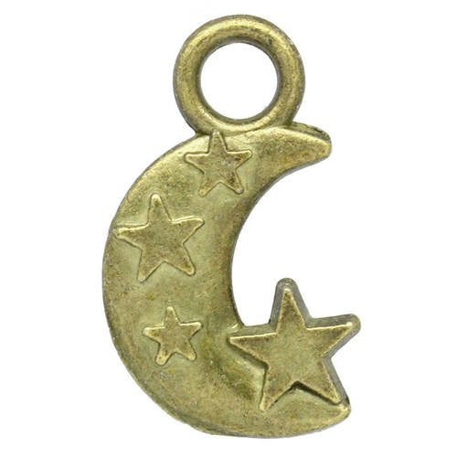 5 breloques lune avec étoiles en métal col bronze n°3 