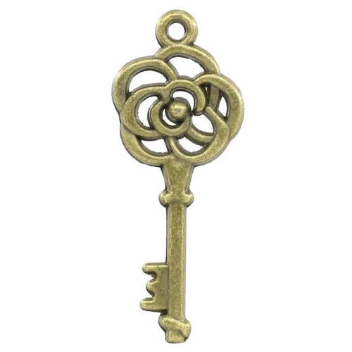 5 breloques clef en métal col bronze n°3 