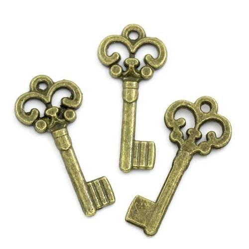 5 breloques clef en métal col bronze n°2 