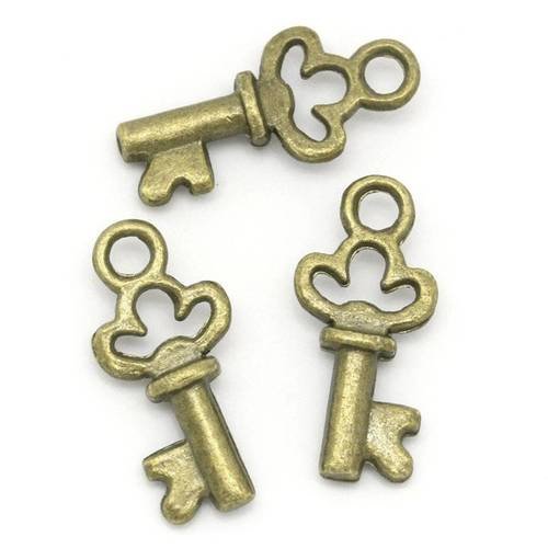 10 breloques clef en métal col bronze n°1 