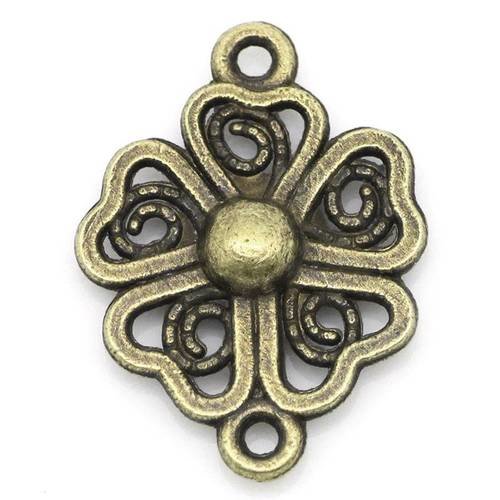 6 connecteurs intercalaires fleur en métal col bronze 