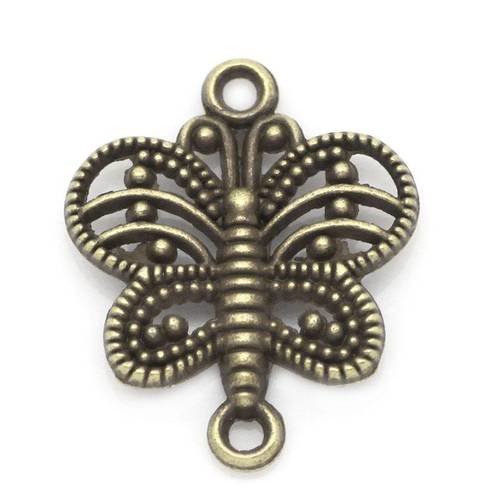 5 connecteurs intercalaires papillon en métal col bronze 