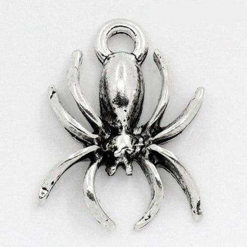 5 breloques araignée en métal argenté 