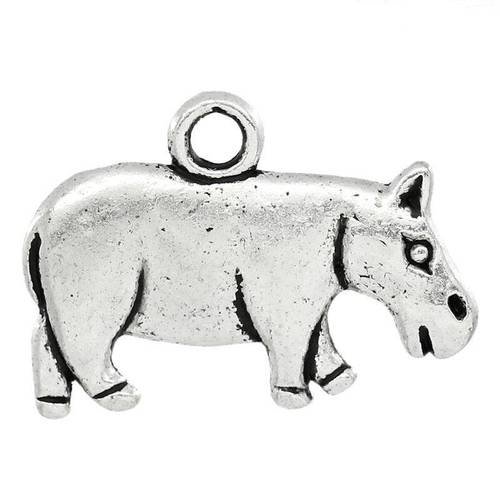 Lot de 3 breloques hippopotame en métal argenté 