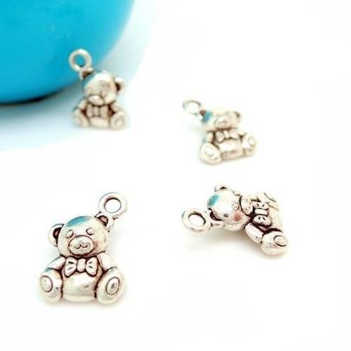 Lot de 5 breloques pendentifs ourson en métal argenté 