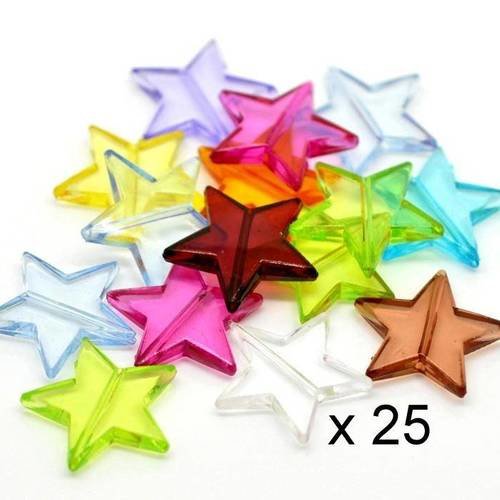 Lot de 25 perles  etoile en acrylique multicolore 