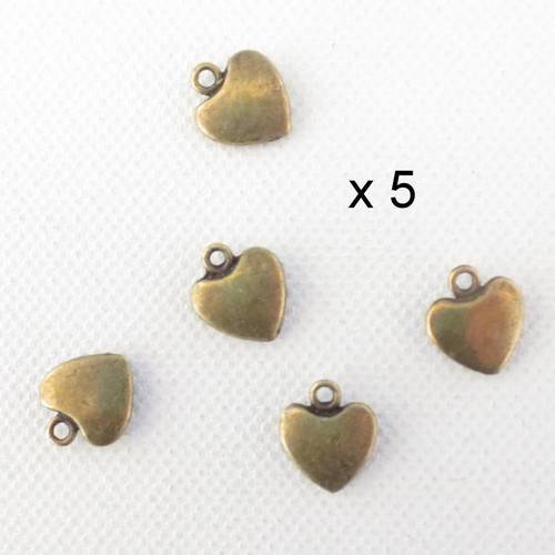 Lot de 5 breloques coeur en métal bronze antique 